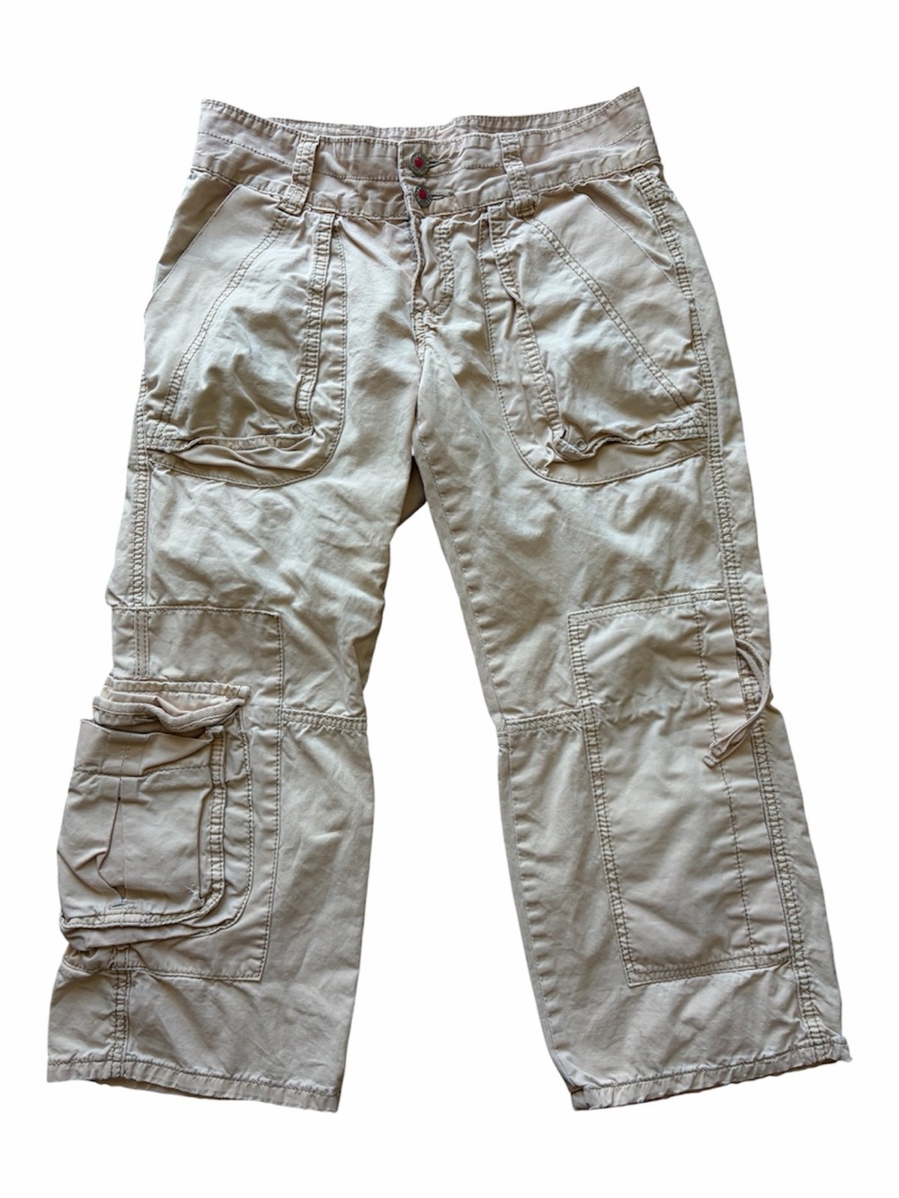 Sexso Y2K Vintage Beige Cargo Capri Pants Utility Pocket Wide Leg Parachute